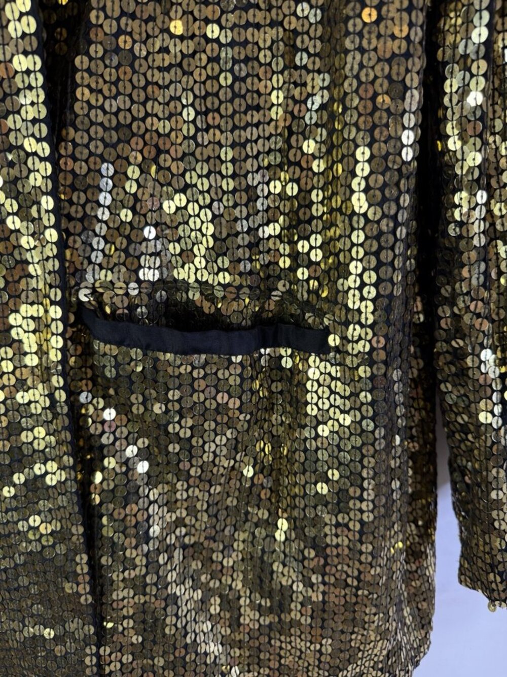 Vintage 80s Disco Gatsby Embellished Blazer Jacket Gold Silk Baggy - Picture 3 of 13